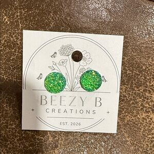 Green Glitter Stud Earrings